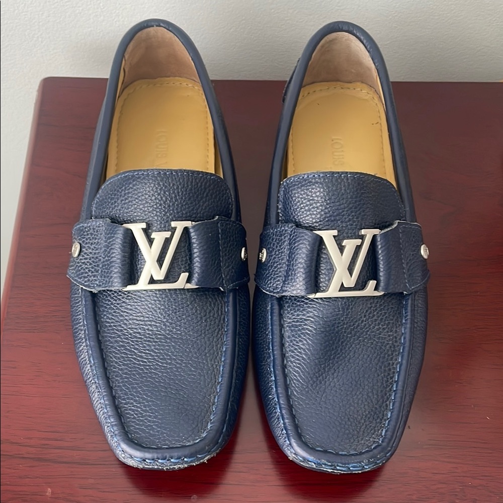 Louis Vuitton Blue Slip-On Loafers with Silver Logo
